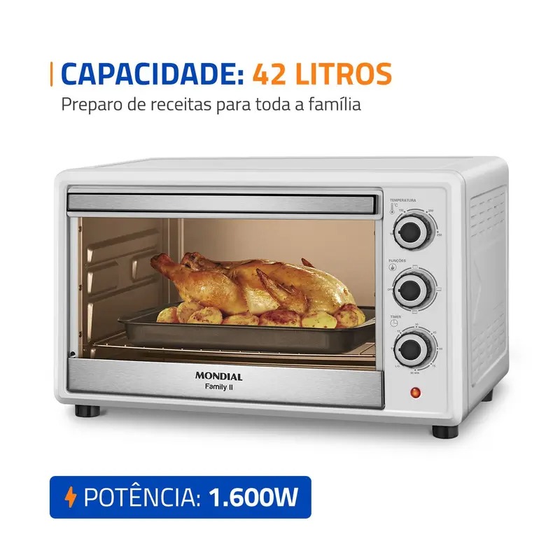 Forno Elétrico 42L Family II Mondial Branco Inox 1600W FRN42W 110/220V
