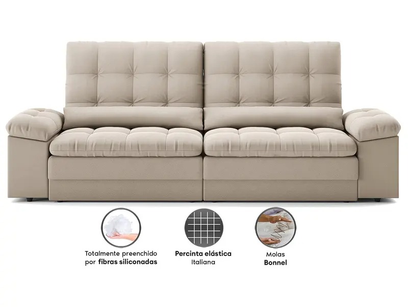 Sofá 4 Lugares Retrátil Reclinável Velosuede Cristal Next Sofás - Imagem 4