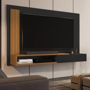 Painel TV Smart Luxo até 50 P Math com porta cor Preto / Nature- MJM Casa dos Moveis - JM Casa dos Móveis
