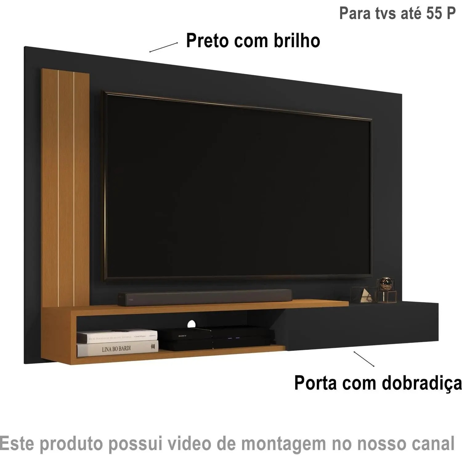 Painel TV Smart Luxo até 50 P Math com porta cor Preto / Nature- MJM Casa dos Moveis - JM Casa dos Móveis - Imagem 2