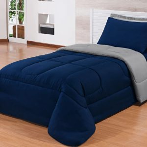 Edredom Solteiro Box 2,20x1,60 Gramatura da Manta 120gr/m2 Marinho com Cinza - DAVY ENXOVAIS