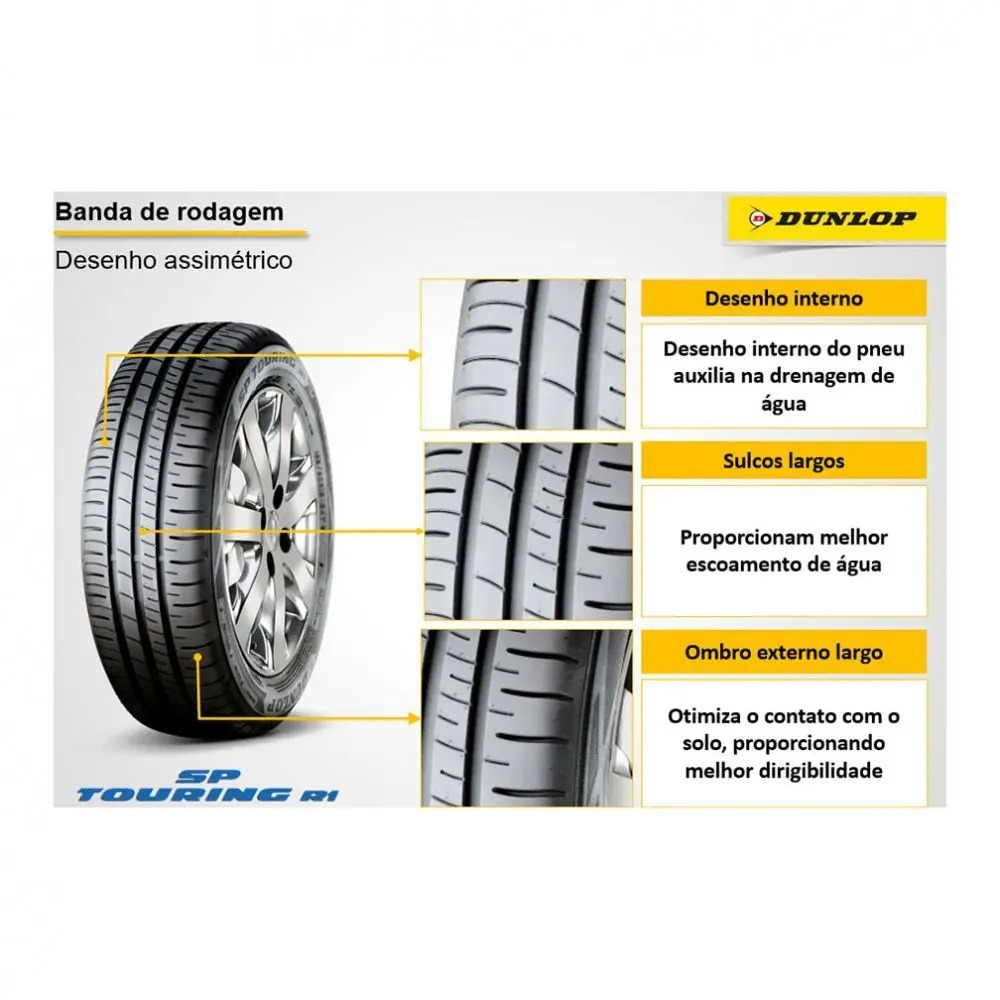 Kit 2 Pneus Dunlop Aro 13 185/70R13 SP Touring R1 86T - Imagem 5