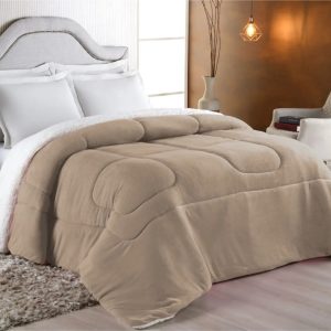 Coberdrom king Size Dupla Face - Sherpa com Manta Coral Fleece Avelã - MAVILLE