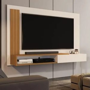 Painel Sala Para TV Smart até 50 Polegadas Match com porta Cor Off white / Nature - MJM Casa dos Moveis - JM Casa dos Móveis