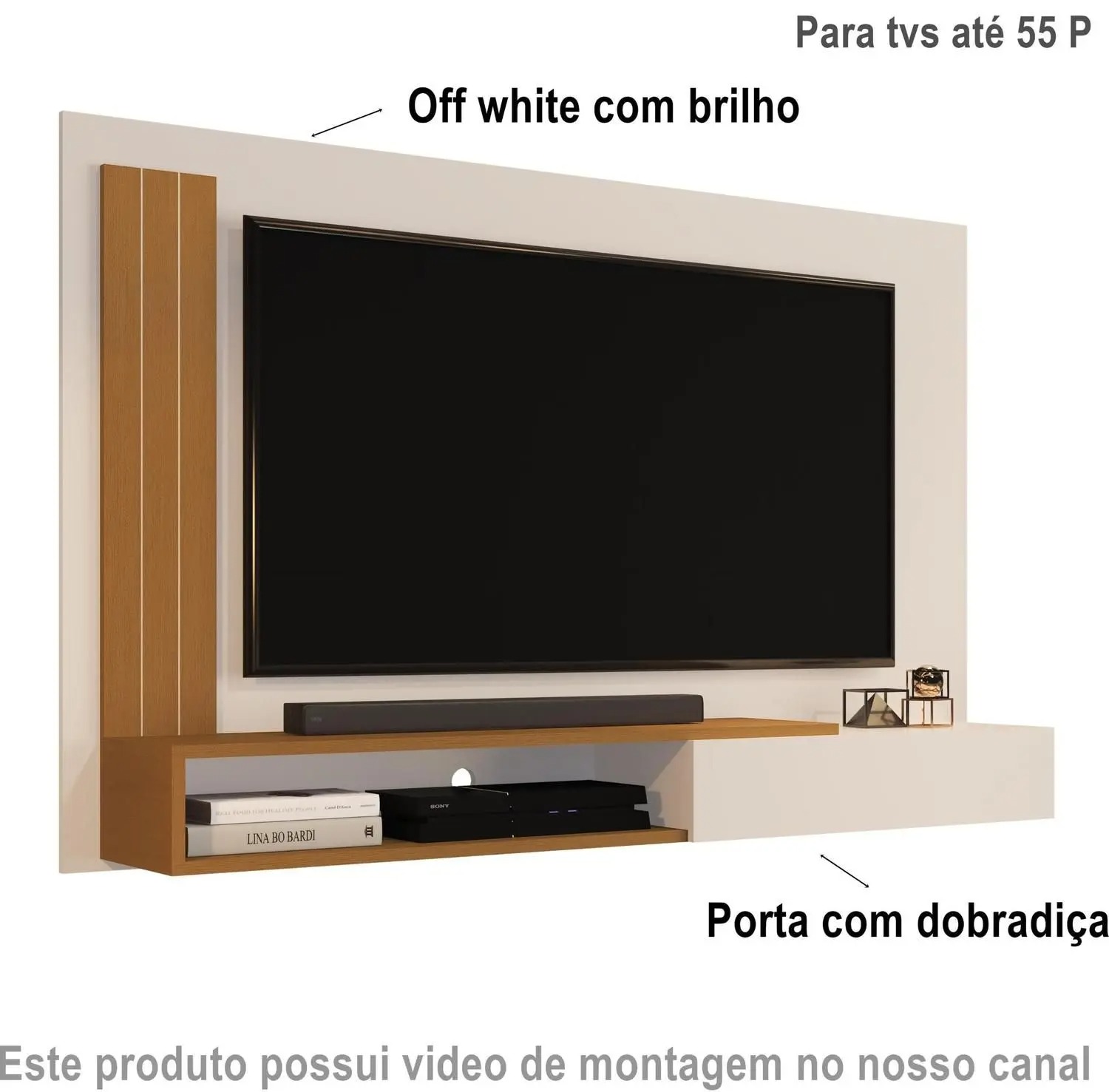 Painel Sala Para TV Smart até 50 Polegadas Match com porta Cor Off white / Nature - MJM Casa dos Moveis - JM Casa dos Móveis - Imagem 2