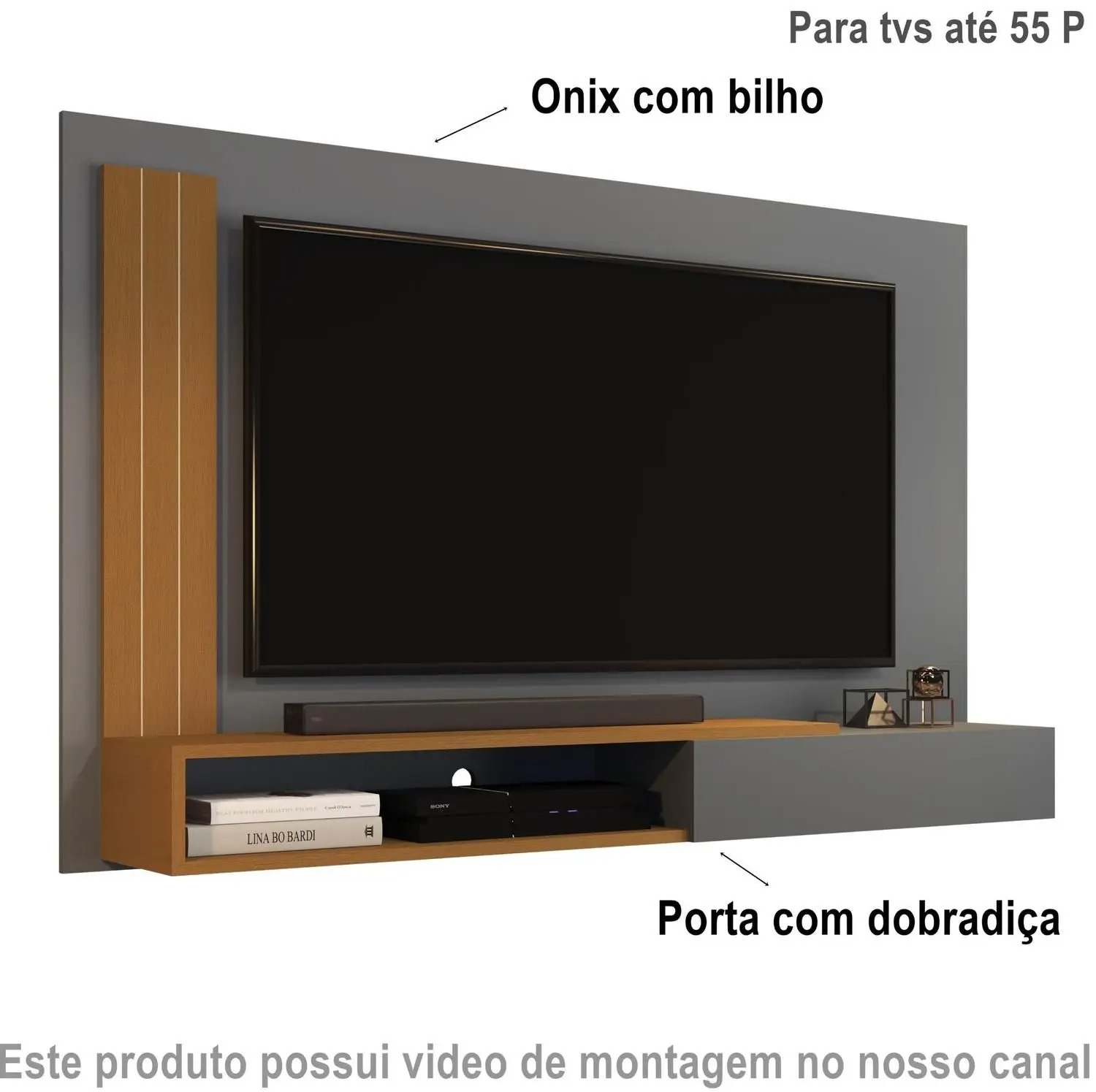 Painel Sala Para TV Smart até 50 Polegadas Match com porta Cor Cinza / Nature - MJM Casa dos Moveis - JM Casa dos Móveis - Imagem 3