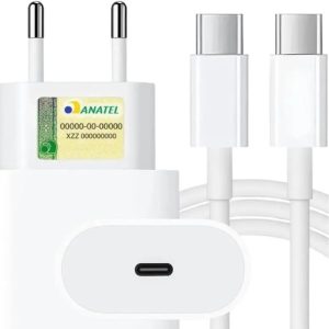 Carregador Turbo 30w Compatível com iPhone 15 15Pro 15ProMax 16 16Pro 16ProMax 17 17Pro 17ProMax USBC Bivolt Completo Cabo Fonte 30W Bivolt - AGold