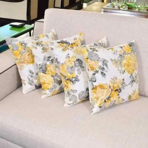 Kit 4 Capas Almofadas Jacquard Floral Amarelo 45x45 Zíper - INGRID BORDADOS