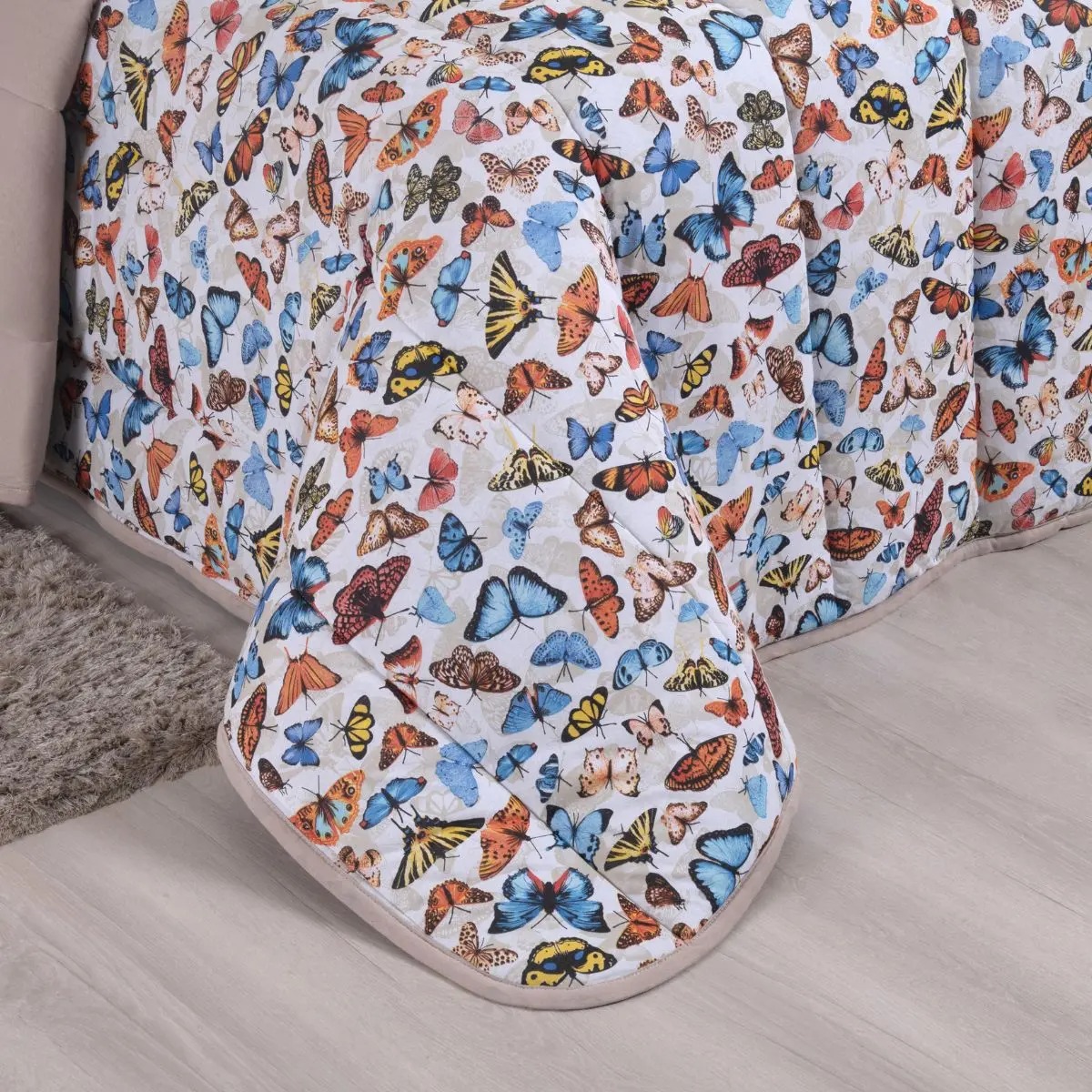 Edredom Solteiro Malha 100% Algodão Fio Penteado Dupla Face Estampado Bege - Camaria - Imagem 4