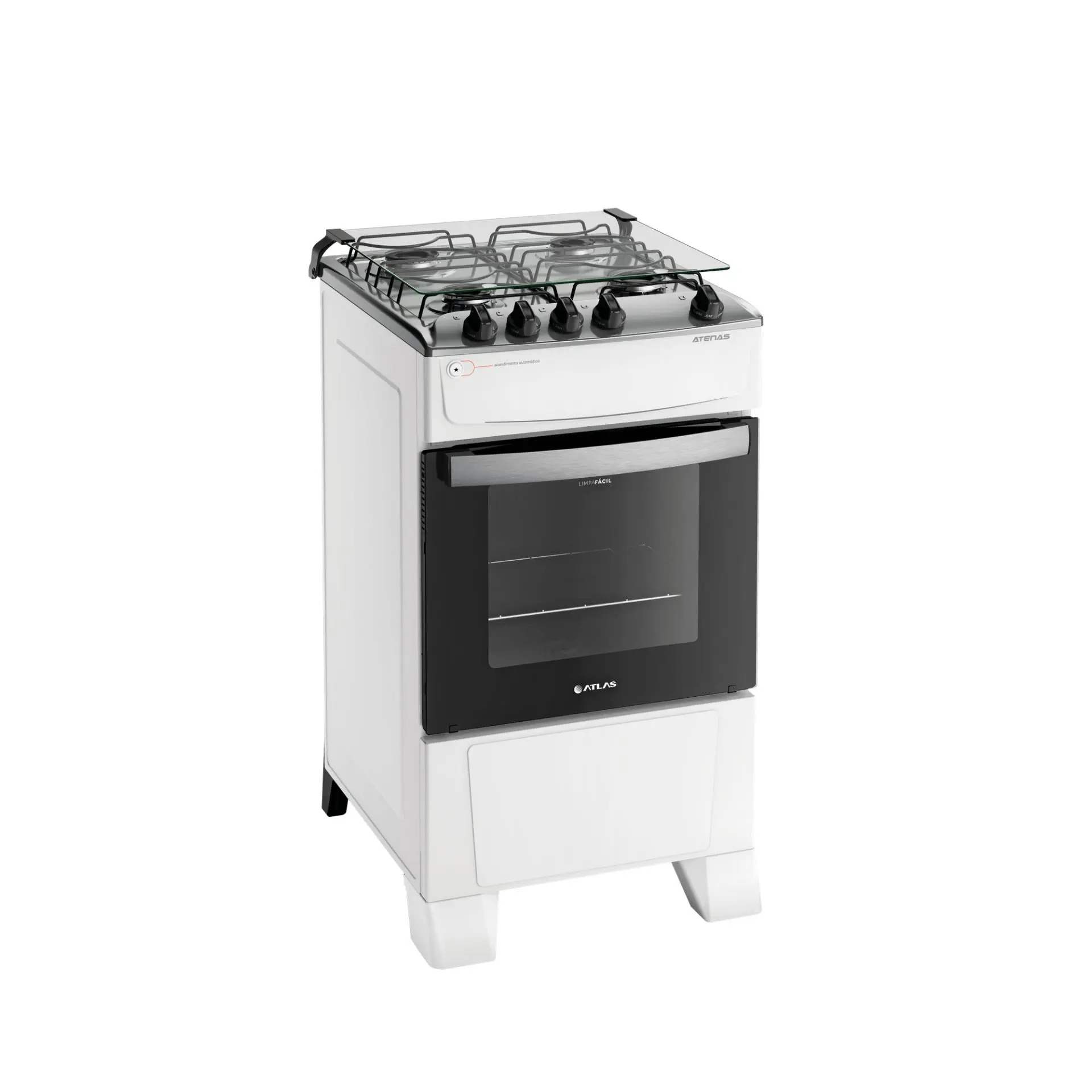 Fogão de Piso 4 Bocas Com Mesa Inox Automático Forno Limpa Fácil Atlas Atenas Bivolt - Imagem 2