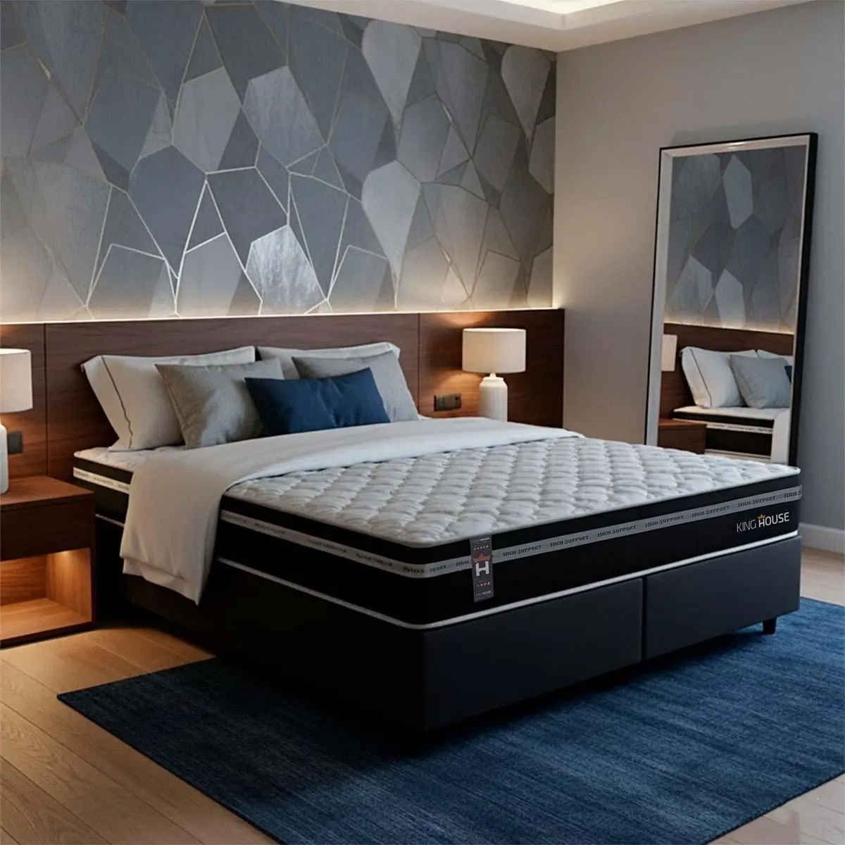 Conjunto Cama Box King Size Durham 193x203x60 Preto/Branco c/ Molas Ensacadas - King House - Imagem 4