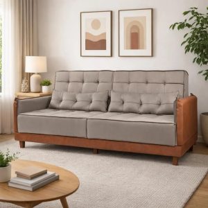 Sofá Cama Casal 210cm Sala de Estar Quarto de Hóspedes D28 Madeira Eucalipto Lateral material sintético Arizona - MS DECOR