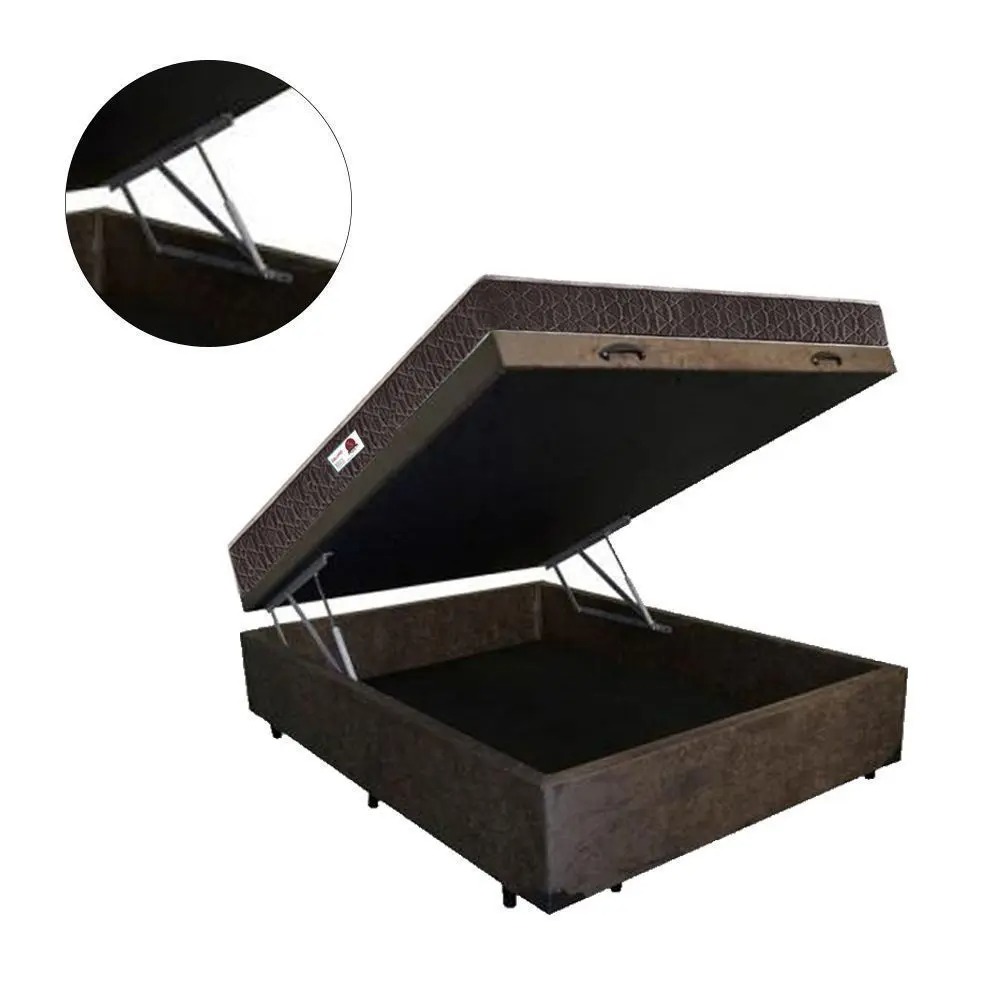 Cama Box Baú Casal Colchão Espuma D45 Bordado + Box Suede Marrom Serra Negra 62x138x188 - Imagem 3