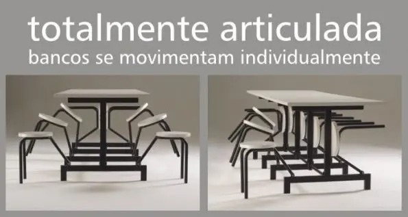 Mesa para Refeitório com 10 lugares com bancos Dobráveis Escamoteáveis - DE ASTRO - Imagem 5