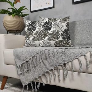 Kit Manta Para Sofá Cinza + 2 Capas De Almofada Com Zíper Cor:07 - Genérico