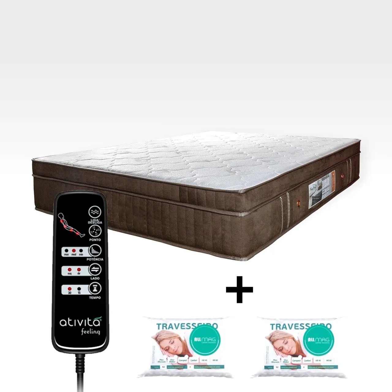 Colchão Queen 1,58x1,98 Ortopédico Com Massageador E Controle Marrom 2 Travesseiros ALLMAG - Imagem 6