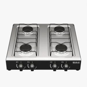 Fogão Cooktop de Mesa 4 Bocas Gás Portátil Braslar Inox Preto e Branco 110/220V