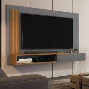 Painel Sala Para TV Smart até 50 Polegadas Match com porta Cor Cinza / Nature - MJM Casa dos Moveis - JM Casa dos Móveis