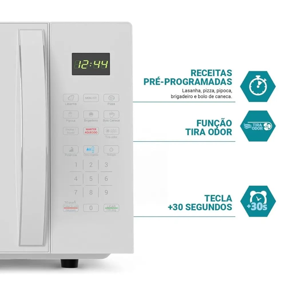 Microondas Philco PMO30B 28L 1100W Com Função Descongelar Rápido, Trava de Segurança e Display Digital 110/220V - Imagem 6
