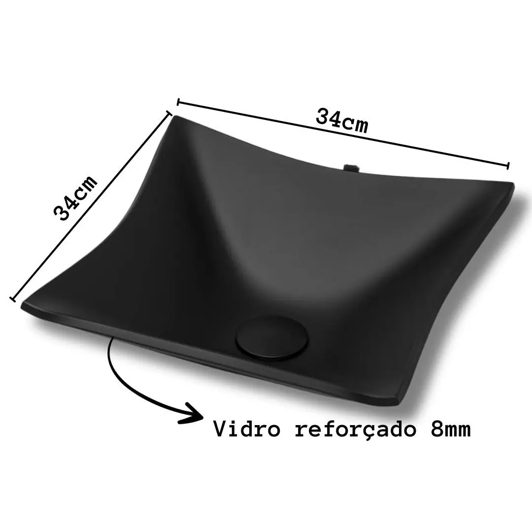 Kit Lopazzi Cuba de Vidro para Banheiro Lavabo com Torneira Link Preta e Válvula Click Inclusa - Imagem 3