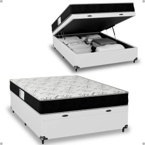 Cama Box Baú Viúva + Colchão D33 One Face - 61x128x188cm - Várias Cores - e-Shop Casa