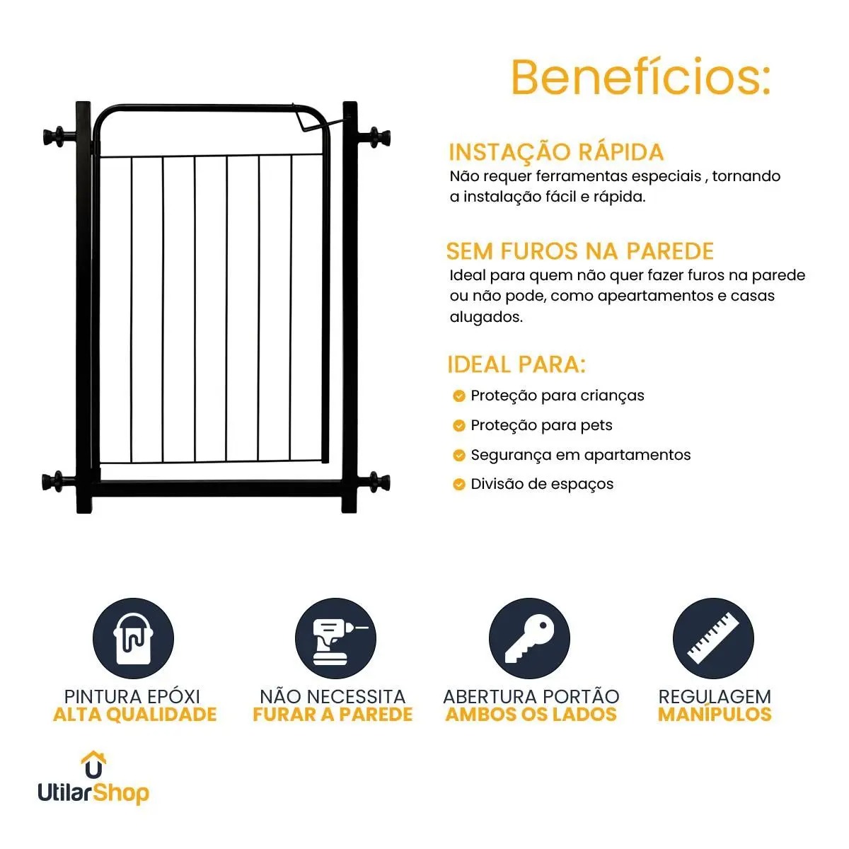 Grade De Proteção para Pet Cães Para Portas Portão Ext 30cm Preto - Itagold - Imagem 2
