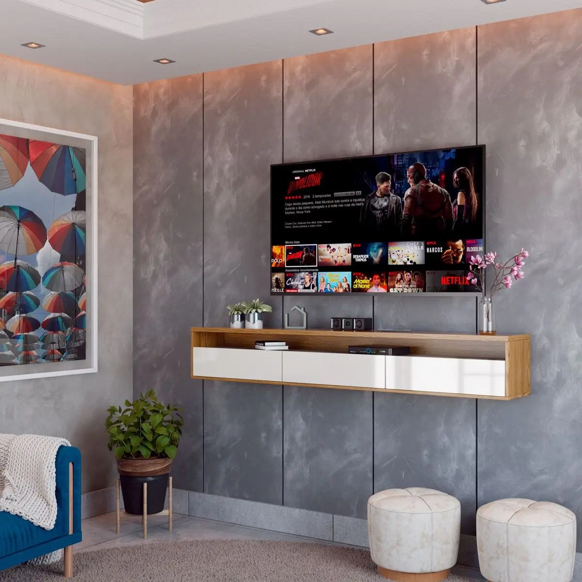 Rack Suspenso para TV Life 1.36 Off White com Freijó - MóveisAqui - MoveisAqui - Imagem 4