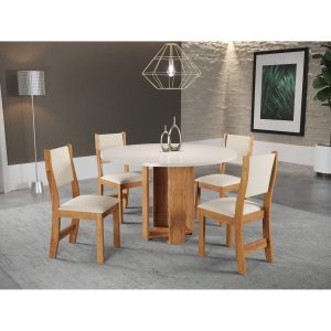 Conjunto Sala de Jantar Mesa Redonda com 4 Cadeiras Jady e Sol Bege/Mel/Blonde - Viero