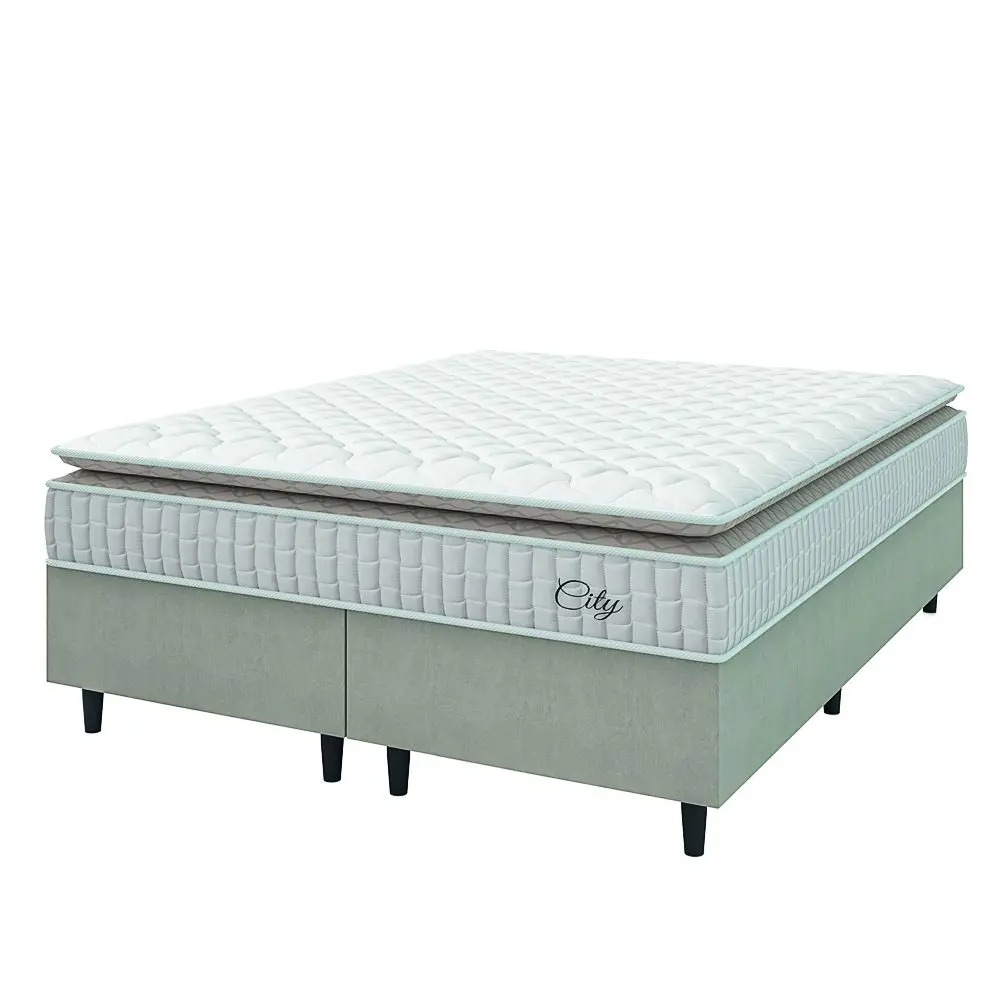 Cama Box Colchão Casal Queen Molas Ensacadas City Pillow Top 158x198x61cm Branco / Bege Hellen - Suporta até 110kg por Pessoa - Imagem 2