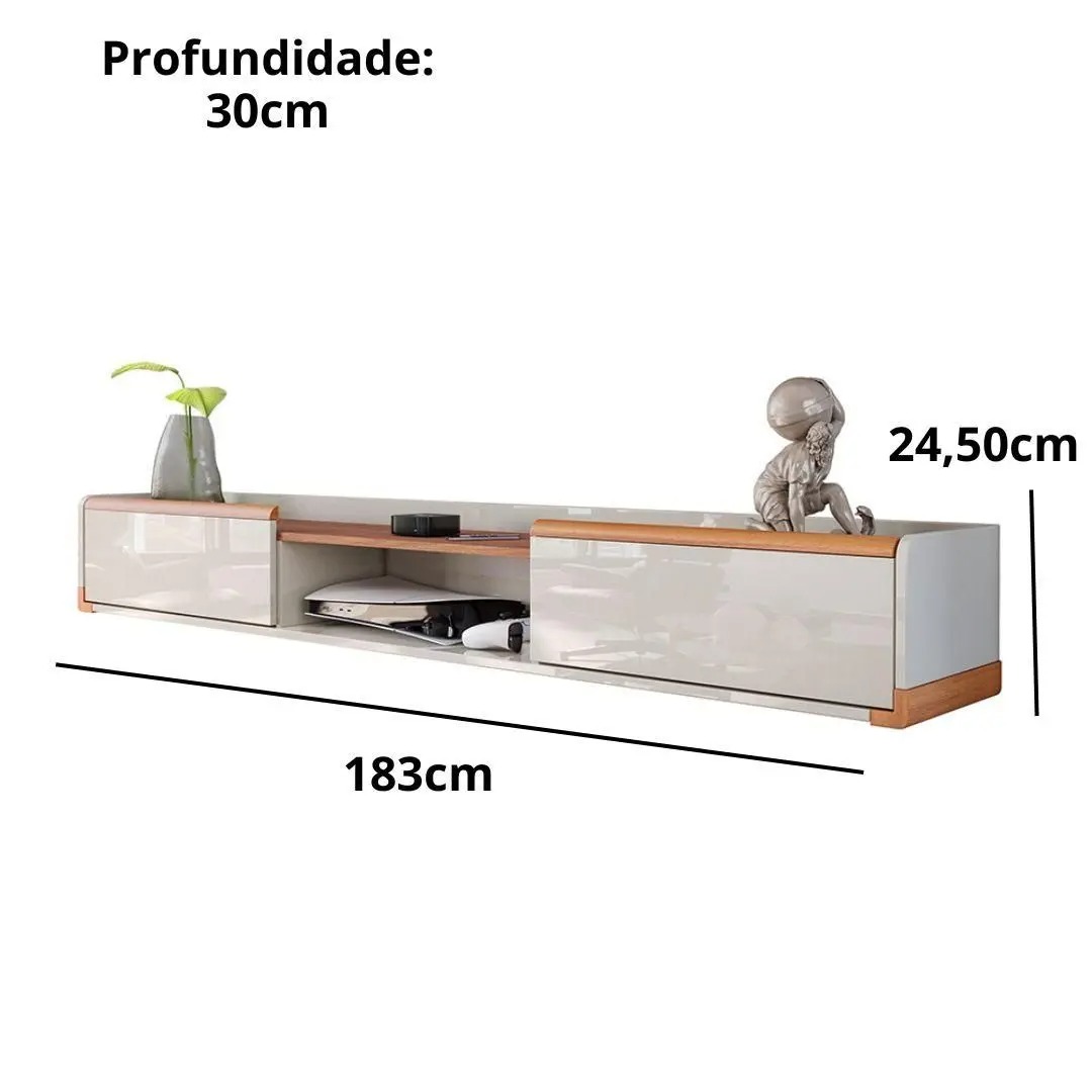 Rack Suspenso Atlas 1.80m Sala De Estar/quarto - Lukaliam Móveis - Off White Perolizado/Jequitiba - Imagem 2