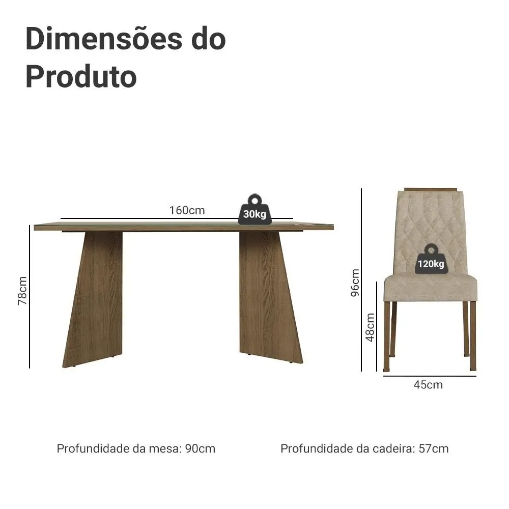 Conjunto Sala de Jantar Tampo de Vidro 6 Cadeiras Sintra Madesa - Imagem 3