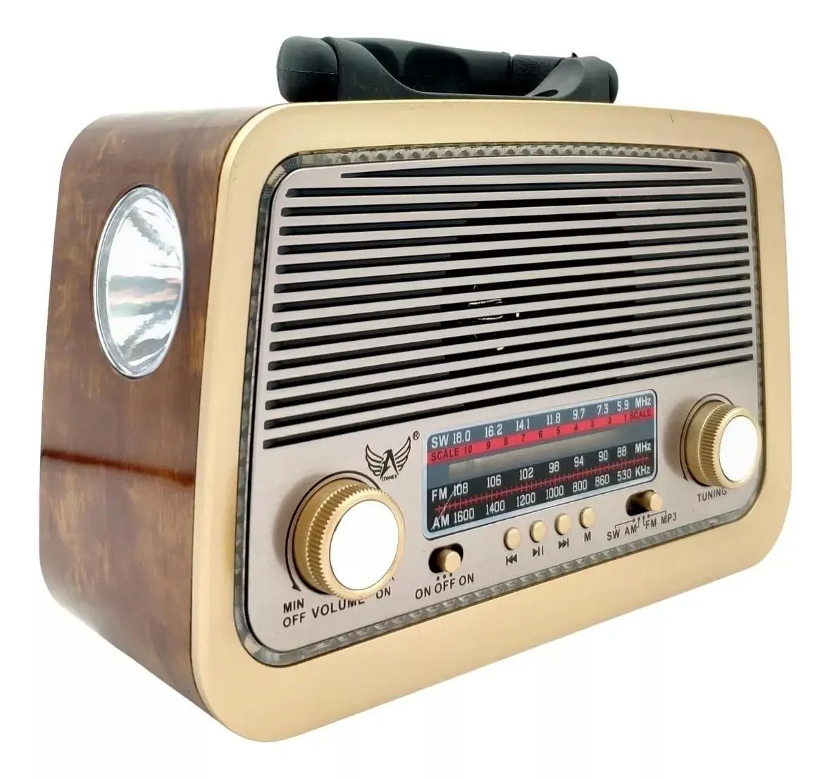 Rádio Retro Vintage Am Fm Sw Usb Bluetooth Bateria Recarregavel Aux Sd - lanterna - Imagem 3