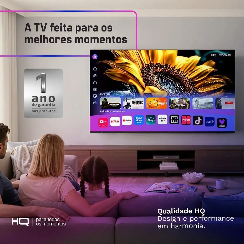 Smart TV HQ QLED 50 Polegadas HQ-QLED50SM 4K Wi-Fi Bluetooth, Dolby Audio, Apps, Netflix, YouTube e Prime Video, 3 HDMI - Imagem 2