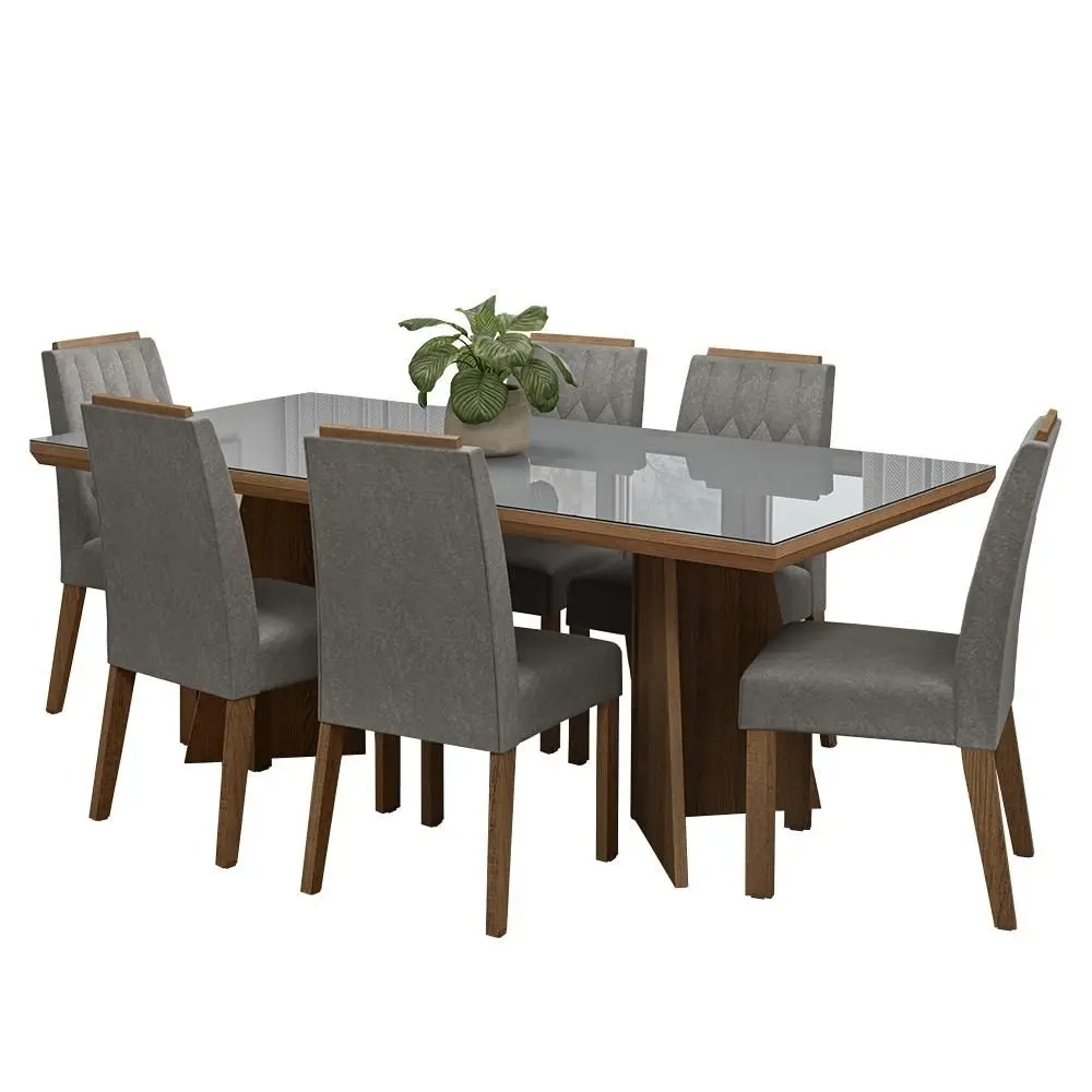 Conjunto Sala de Jantar Tampo de Vidro 6 Cadeiras Pienza Madesa - Imagem 3
