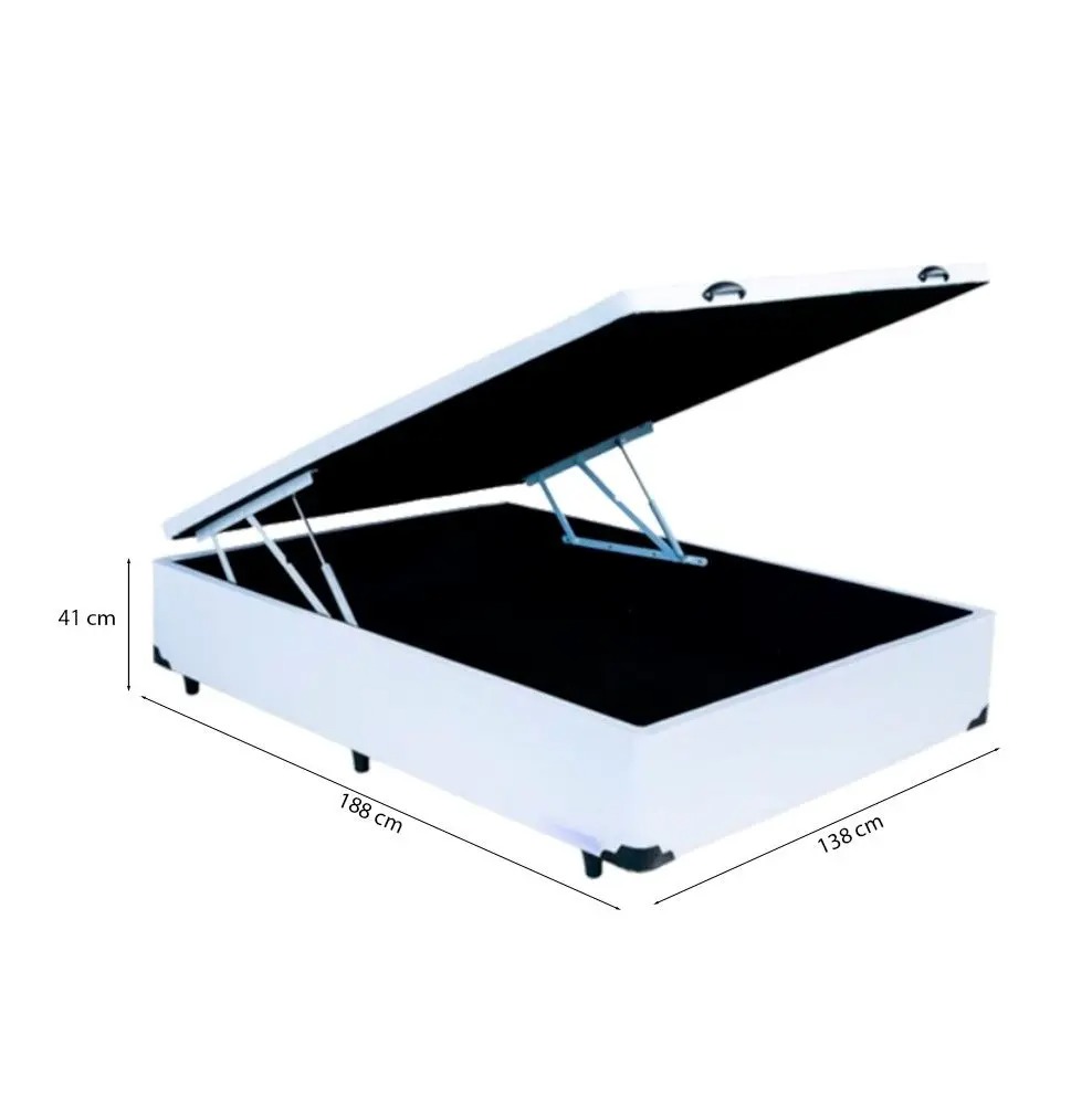Cama Box Baú Casal Tecido Branco Com Colchão 138 Toronto Molas Ensacadas D33 32cm - Elite Sono - Imagem 3