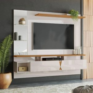 Painel para TV até 55 Polegadas Intense Lukaliam Off White com Damasco Moderno - Lukaliam Móveis