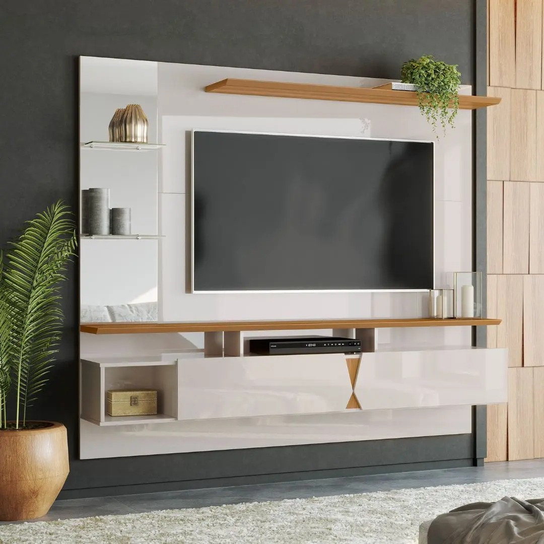 Painel para TV até 55 Polegadas Intense Lukaliam Off White com Damasco Moderno - Lukaliam Móveis