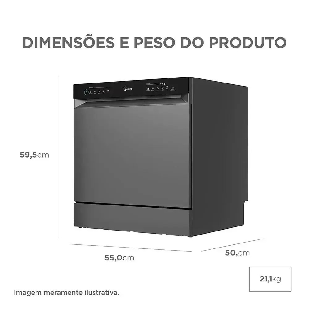 Lava Louças 8 Serviços Cinza Touch Plus Midea 110/220V - Imagem 3