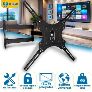 Suporte Articulado para TV de 14 a 55 Polegadas suporta 22Kg Aço Reforçado Parafusos Inclusos - Yara