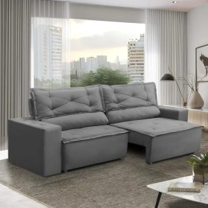 Sofá Retrátil e Reclinável 2 lugares com Molas 1,50m Livia Suede Cinza Adonai Estofados