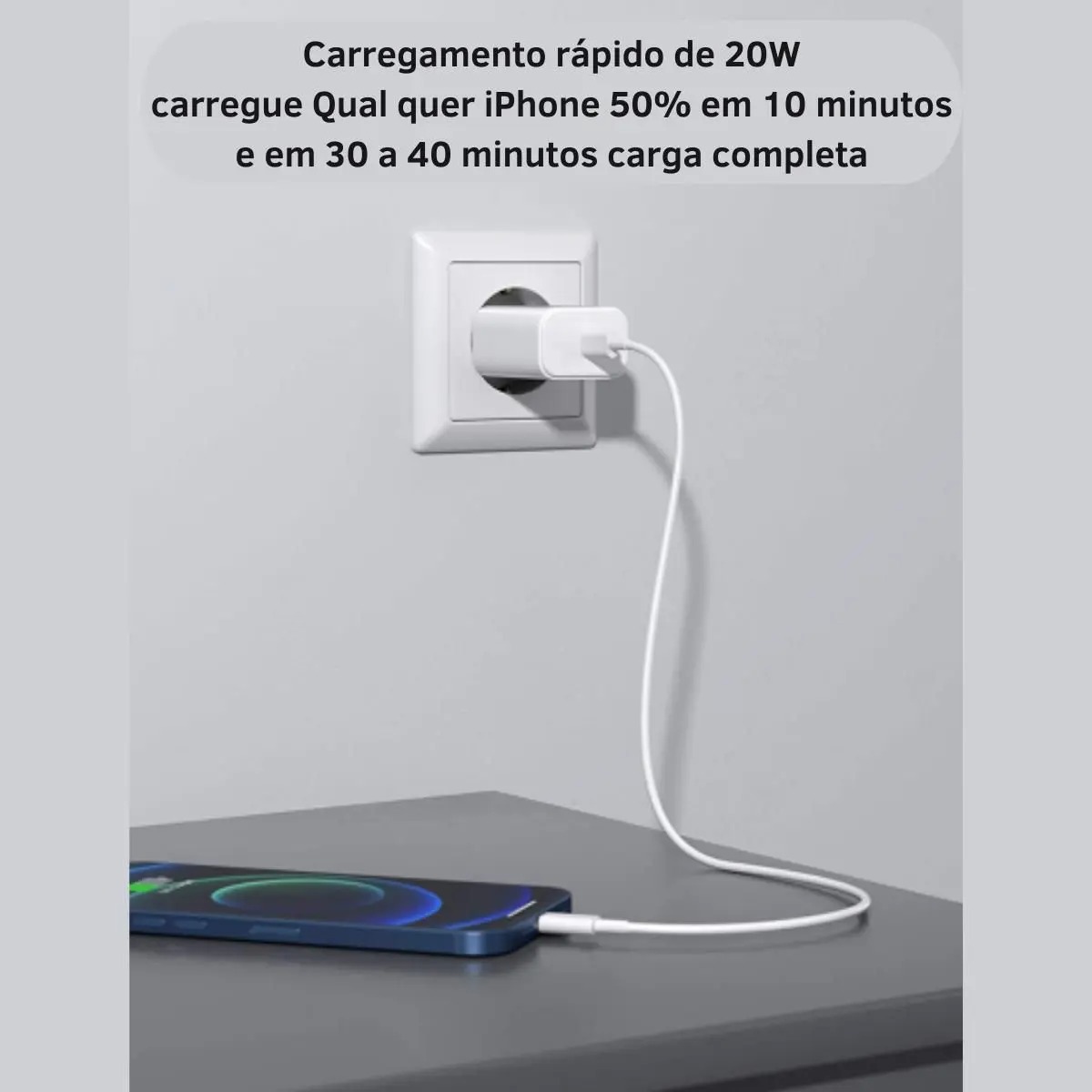 Carregador Turbo Fonte 20w Usb-c+ Cabo Compatível com iPhone 11 12 13 14 Pro X XR XS - Hrebos - Imagem 5