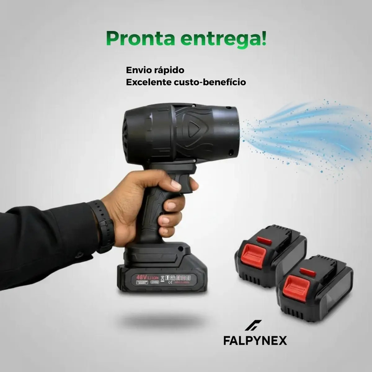 Soprador Turbo Portátil Recarregável com 2 Baterias de 46v Potente, secador, churrasqueira, varrer, tirar o pó - Falpynex - Imagem 3