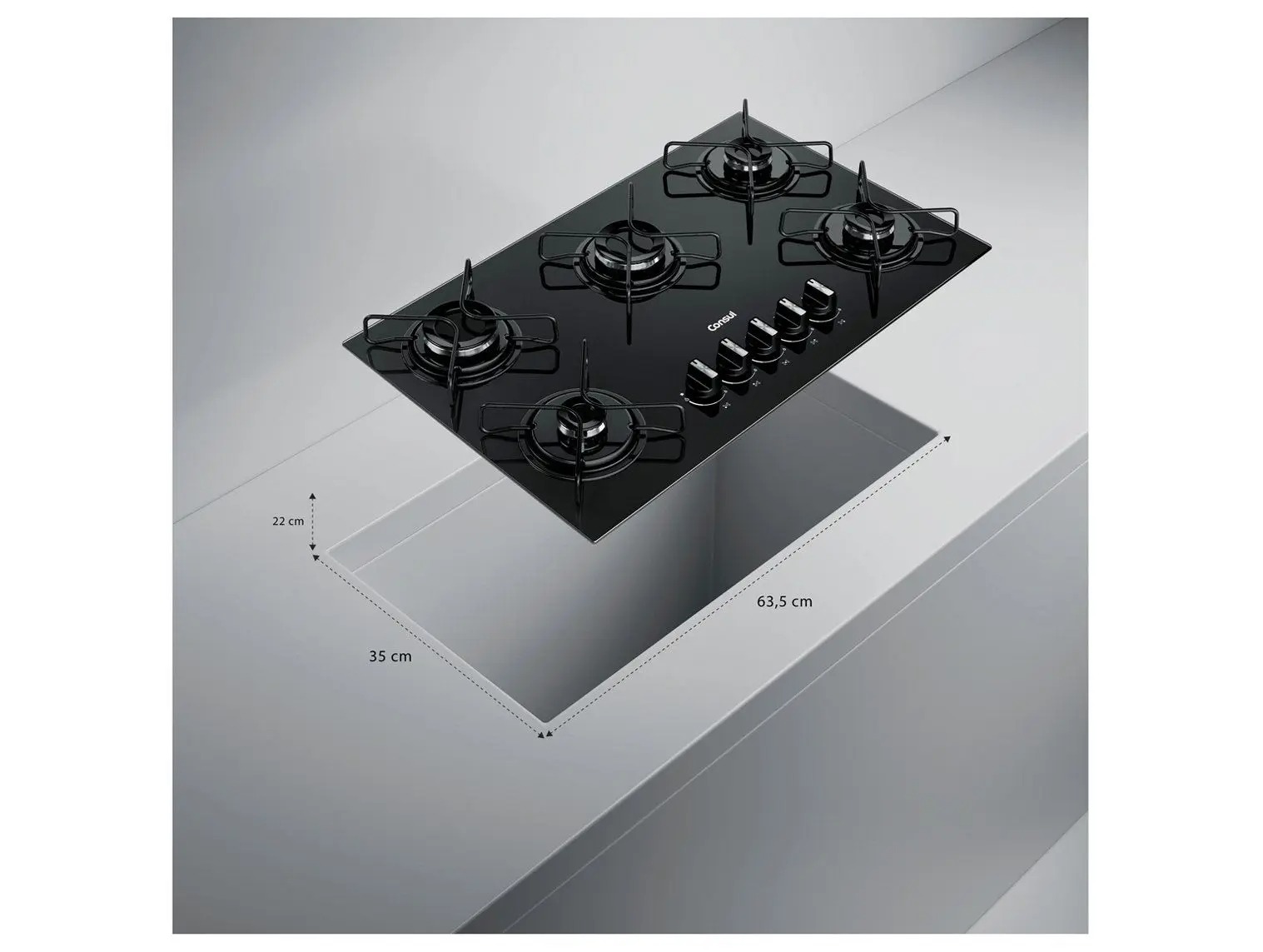 Cooktop 5 Bocas a Gás Consul Mesa de Vidro GLP Preto Superautomático CD075BE 110/220V - Imagem 2