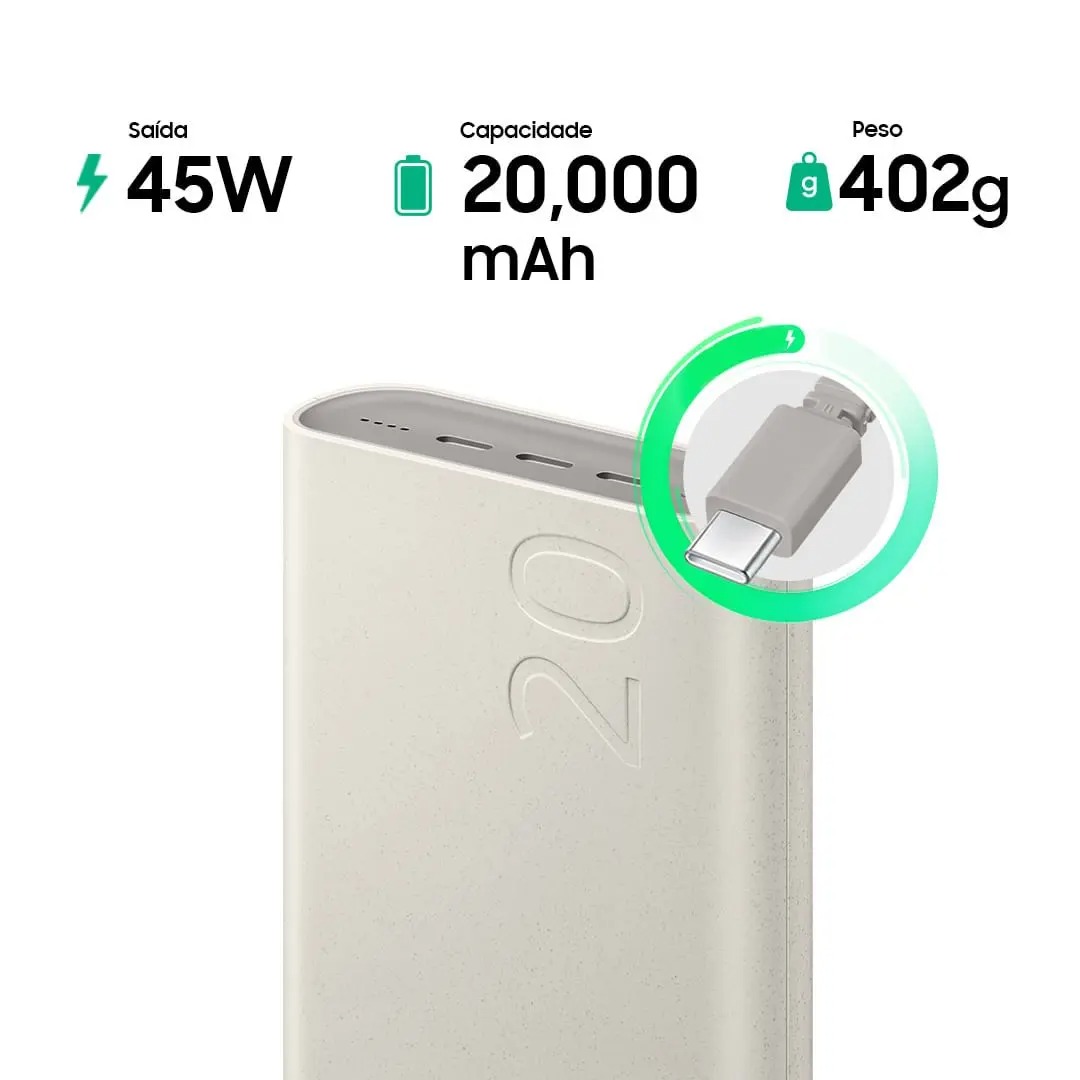 Bateria Carregador Portatil 3x USB-C 20000mAh Super Rapida 45W - Samsung - Imagem 3