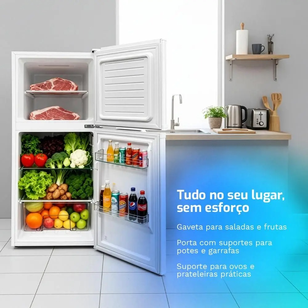 Geladeira Refrigerador Compacto HQ 140L Duplex Defrost, Baixo Consumo A+++ Branco HQ-140RDF 110/220V - Imagem 5