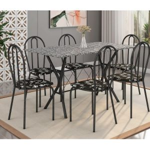 Mesa de Jantar 6 Cadeiras Retangular Preta - Artefamol America Bruna