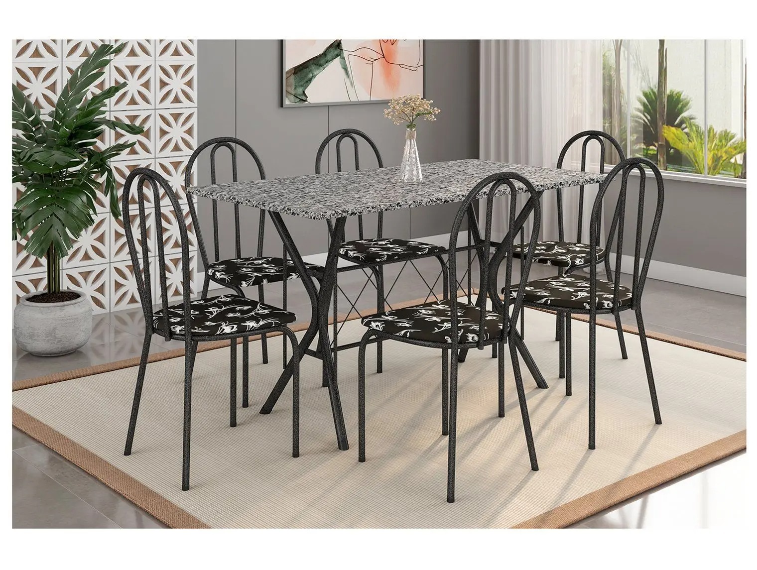 Mesa de Jantar 6 Cadeiras Retangular Preta - Artefamol America Bruna