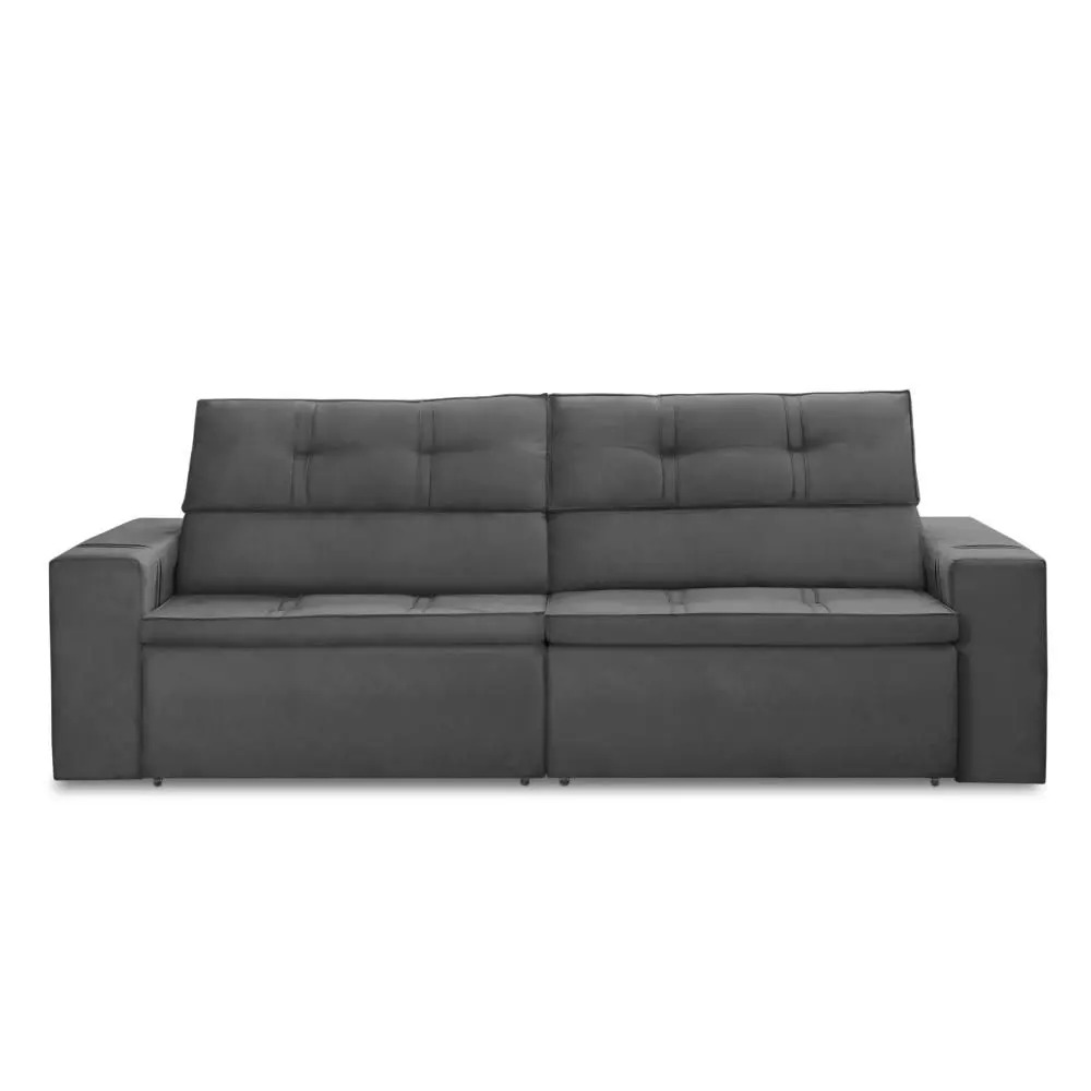 Sofá Retrátil e Reclinável 3 lugares 1,90m com Molas Stella Suede Cinza Adonai Estofados - Imagem 2