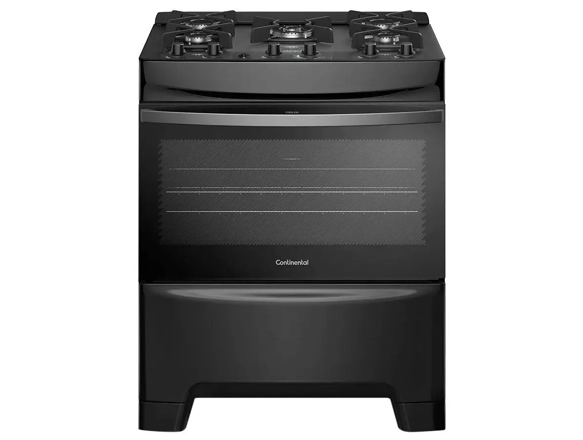 Fogão 5 Bocas Continental Inox Mesa de Vidro Preto Tripla Chama FC5GB 110/220V - Imagem 2