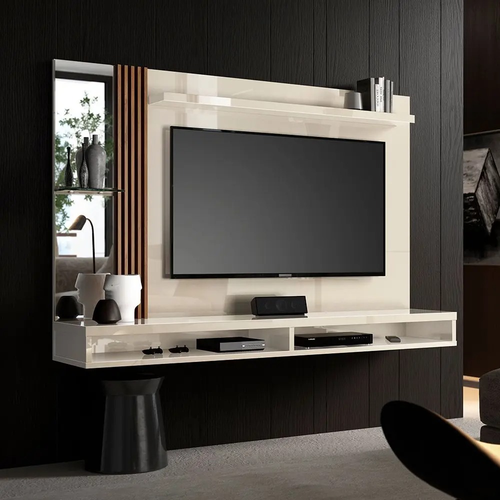 Painel home paris para tv até 55 polegadas / off white/ripado - VIANOSSA